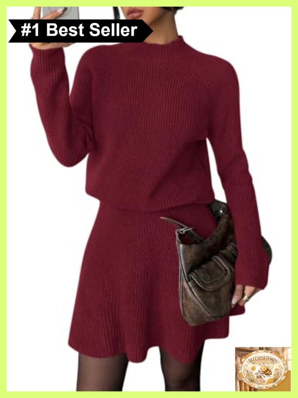 Women's 2 Piece Sweater and Mini Skirt Set Ribbed Knit Crewneck Fall Outfit